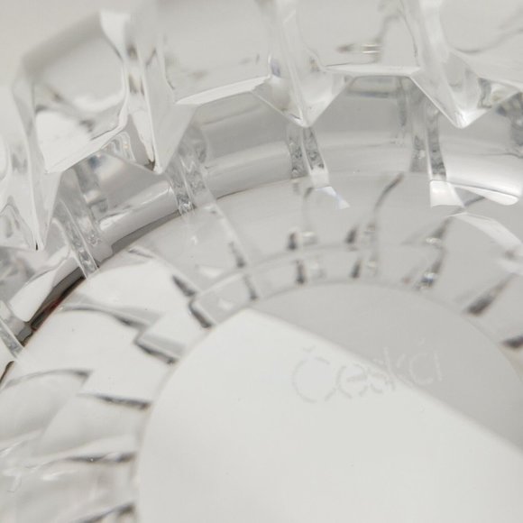 Vintage Ceska Czech Crystal Glass Rose Bowl Vase Vertical Lines Signed - Picture 8 of 8